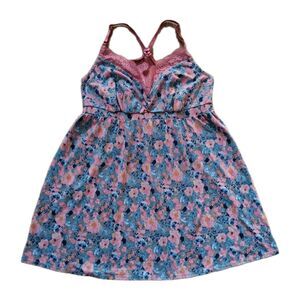 Cacique Chemise Womens 18/20 Floral Racerback Pink Blue Sleepwear Romantic Lace